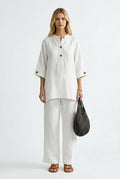 Womens Summer Casual Solid-color Resort-style Buttoned Chic And Elegant Pantsuit