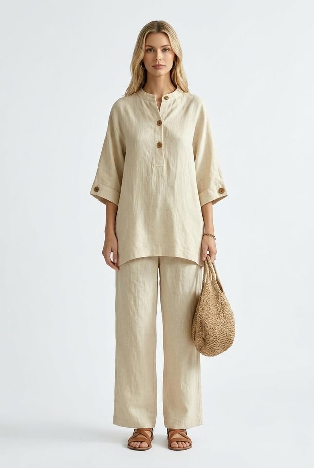 Womens Summer Casual Solid-color Resort-style Buttoned Chic And Elegant Pantsuit