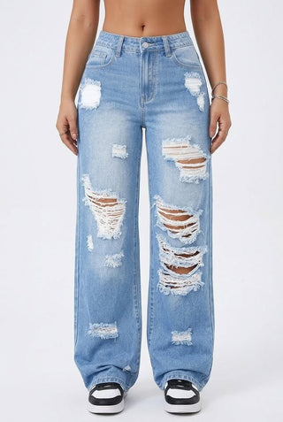 Trendy Washed Ripped Straight Jeans For Women