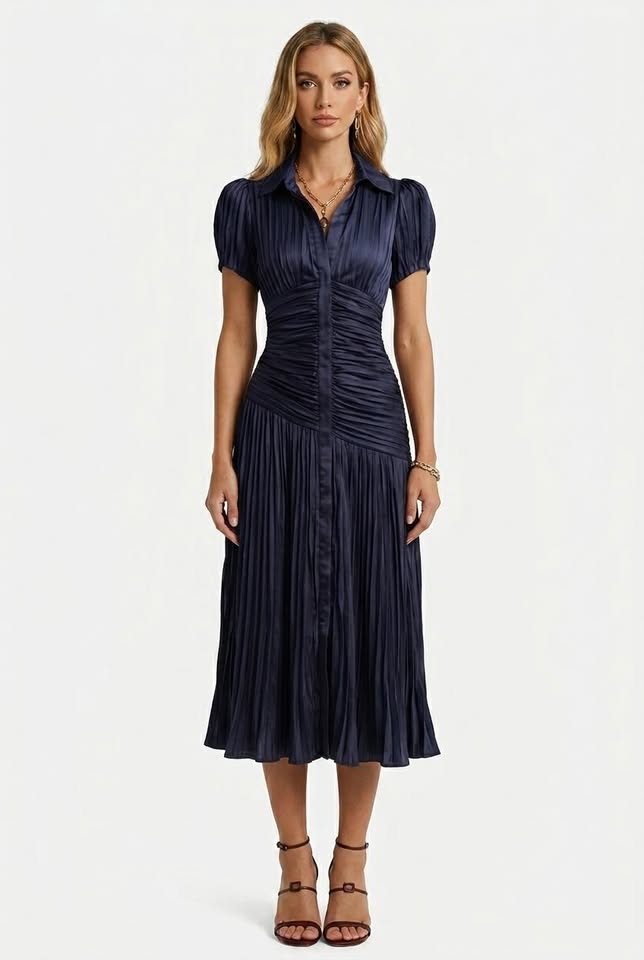 Abito casual da donna a righe con camicia a vita alta