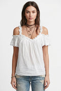 Vespera Y2K Sweet-Style Off-Shoulder Flæse Snørebåndsbluse