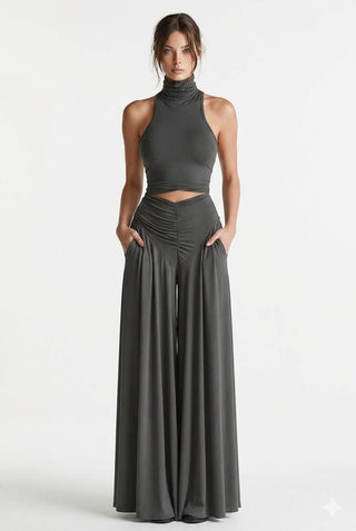 Fashionable Sleeveless Turtleneck Top And Elegant Long Skirt Two-piece Set