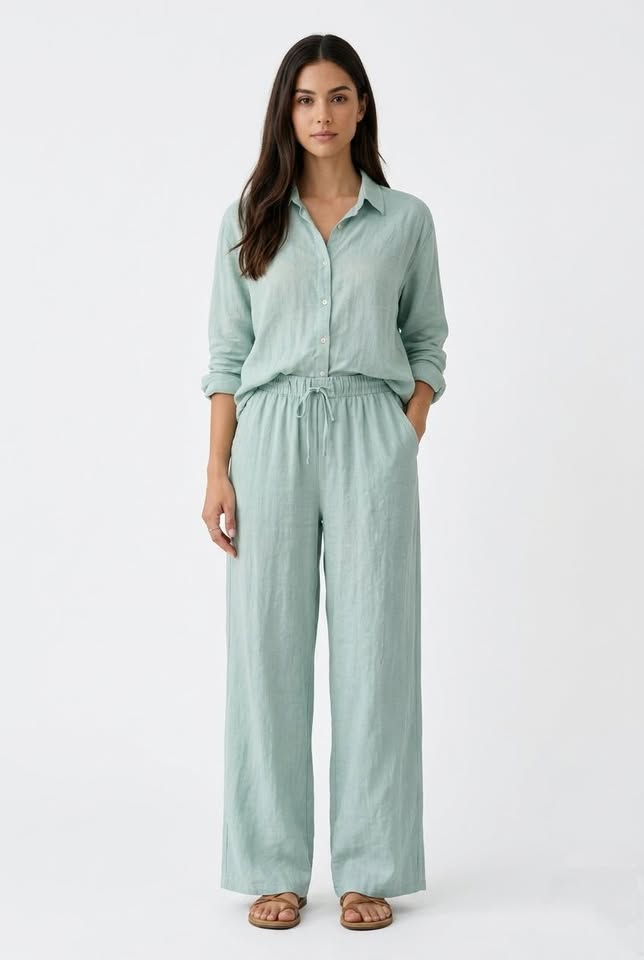 Lapel Collar Long-Sleeve Shirt & Pants Co-ord Set