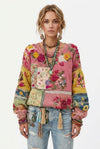 Vespera Renaissance Patchwork Floral Crew-Neck Sweatshirt