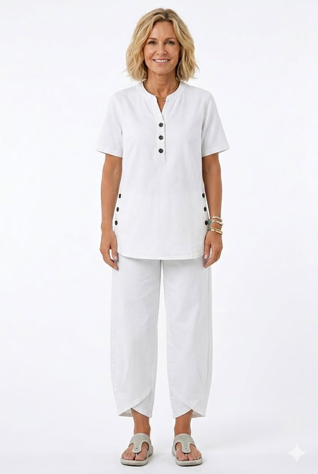 Lapel Button-Up T-Shirt & Pants Co-ord Set