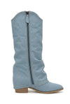 Vespera Nostalgia Pointed-Toe Chunky Mid-Calf Boots