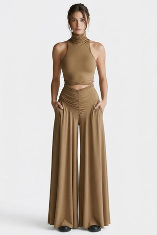 Fashionable Sleeveless Turtleneck Top And Elegant Long Skirt Two-piece Set