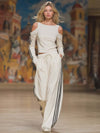 Off-shoulder Casual Chic Long-sleeve Top And Pants Set