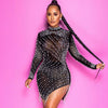 Lyra Pearl-Rhinestone Tassel Long-Sleeve Mini Dress
