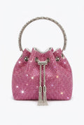 Bolso de mano de noche cilíndrico metálico con cristales de Lumina