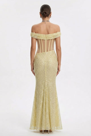 Sleeveless Off-the-shoulder Sequined Mermaid Evening Gown