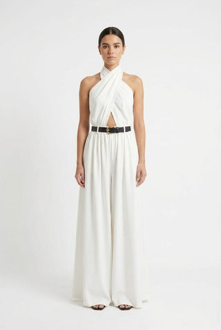 Polyester Women's Sexy Sleeveless Halter Backless Jumpsuit