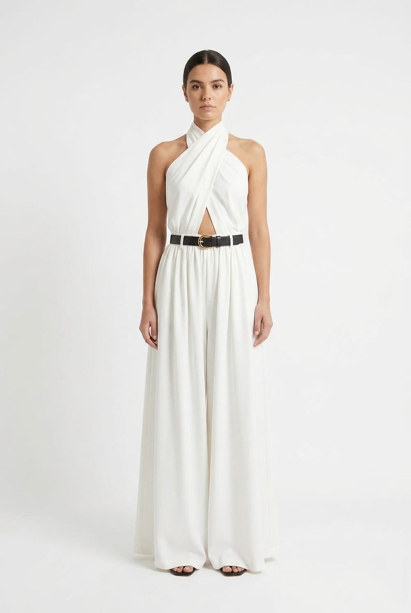 Bianca Halterneck Rygløs Jumpsuit med Brede Ben