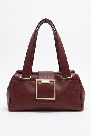 Retro Metal Buckle Soft Leather Handbag With A Simple