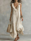 Women's Solid V-Neck Sleeveless  Flared Dress, Spring  Summer New Arrival