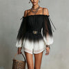 Off-Shoulder Ombre Jumpsuit Womens Summer Sexy Bandage Waist-Fitted Fashionable Shorts With Belt