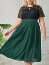 Adelaide Lace-Bodice High-Waisted Midi Dress in Emerald