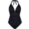 Multi-colored Ruffled Trim Figure-hugging Backless One-piece Swimsuit