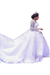 Lace African Wedding Dress Long Sleeves Round Neck Big Tail Tutu Skirt