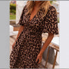 Leopard Print V-neck Cinched Plus Size Maxi Dress Women