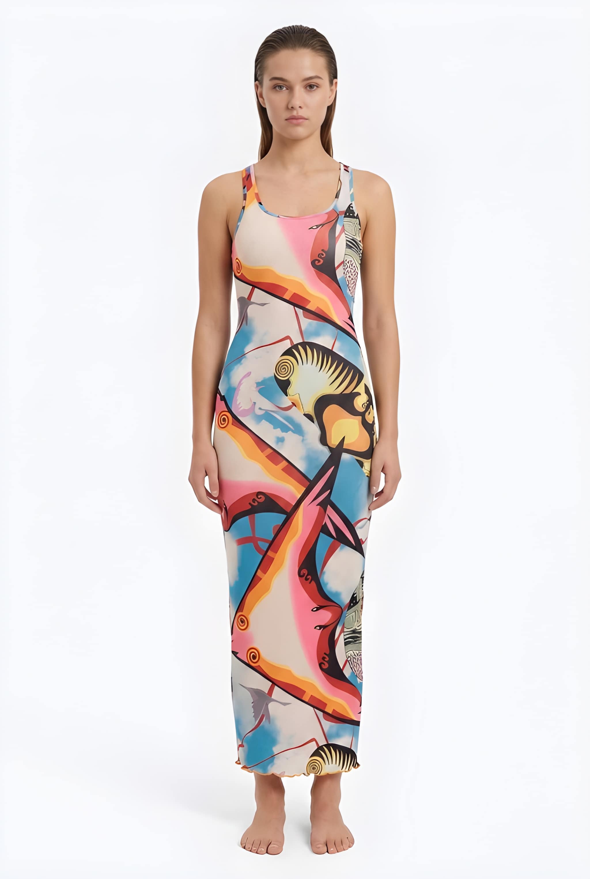 Robe midi échancrée Amalfi en imprimé dynamique ultra-doux