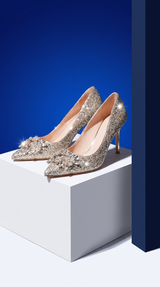 Zapatos de novia de tacón con cristales y pedrería, stilettos para boda