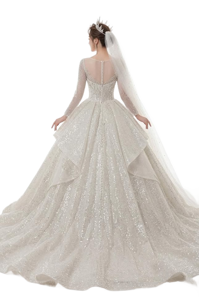 Image from Wedding Evening Dress New Bride French Temperament Dream Long-sleeved Retro Big Tail - Copy
