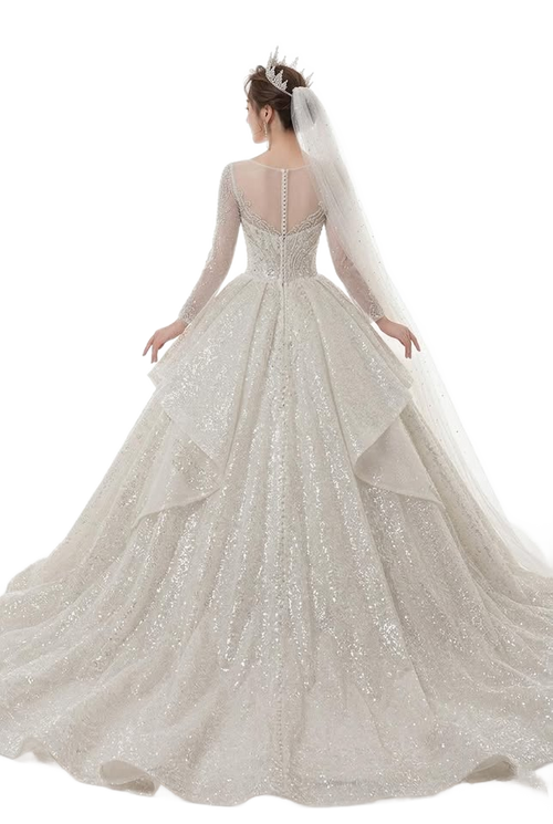 Image from Wedding Evening Dress New Bride French Temperament Dream Long-sleeved Retro Big Tail - Copy