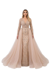 Amélia French Style V Neck Long Sleeve Mesh Long Tail Wedding Gown