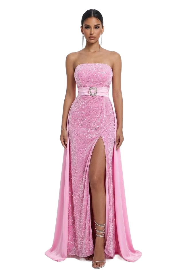 Image from Velvet Sequined Cinched Waist Slim-fit Tube Top Banquet Dress - Copy