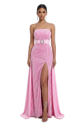 Image from Velvet Sequined Cinched Waist Slim-fit Tube Top Banquet Dress - Copy