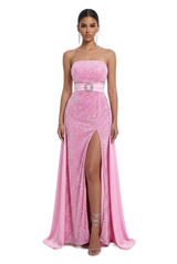 Image from Velvet Sequined Cinched Waist Slim-fit Tube Top Banquet Dress - Copy