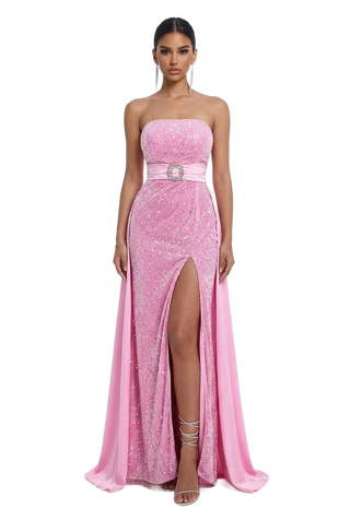 Image from Velvet Sequined Cinched Waist Slim-fit Tube Top Banquet Dress - Copy