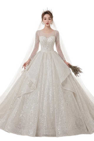 Image from Wedding Evening Dress New Bride French Temperament Dream Long-sleeved Retro Big Tail - Copy