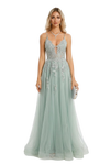 Odette High-Waist Lace-Up Princess-Sleeve Evening Gown