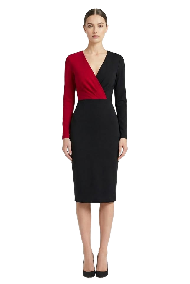 Image from European And American Women's Deep V Pleated Colorblock Hip Skirt - Copy