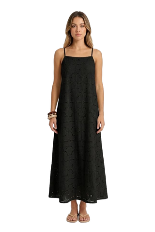 Image from Womens Lace Solid-Color Sleeveless Buttoned Strap Dress - Copy