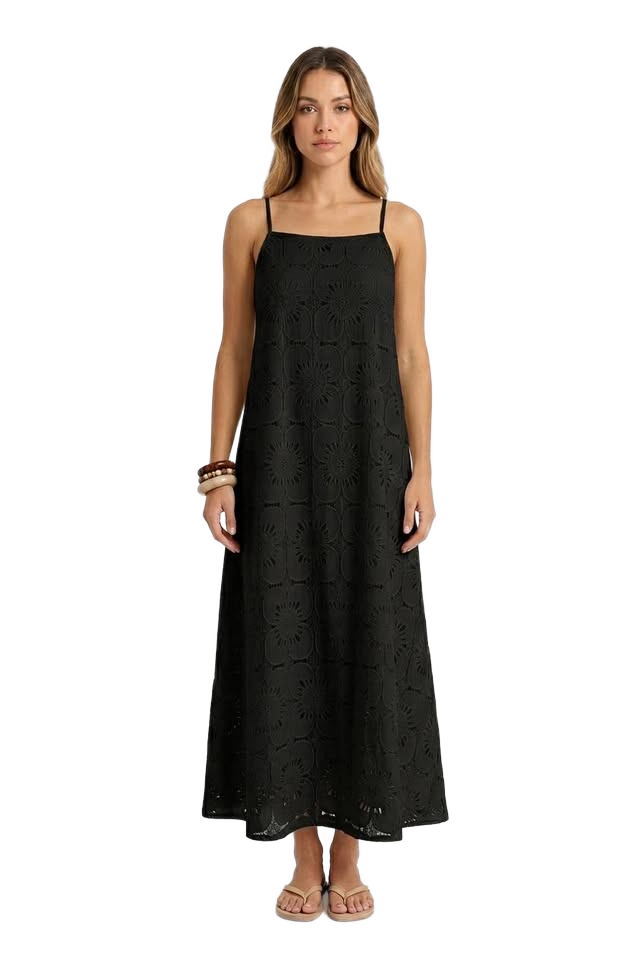 Image from Womens Lace Solid-Color Sleeveless Buttoned Strap Dress - Copy