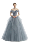 Monet Tulle Tutu French Banquet Dress in Blue-Gray
