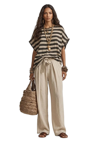 Image from Casual Striped-print Crew-neck Loose-fit Short-sleeve Leisure Set - Copy