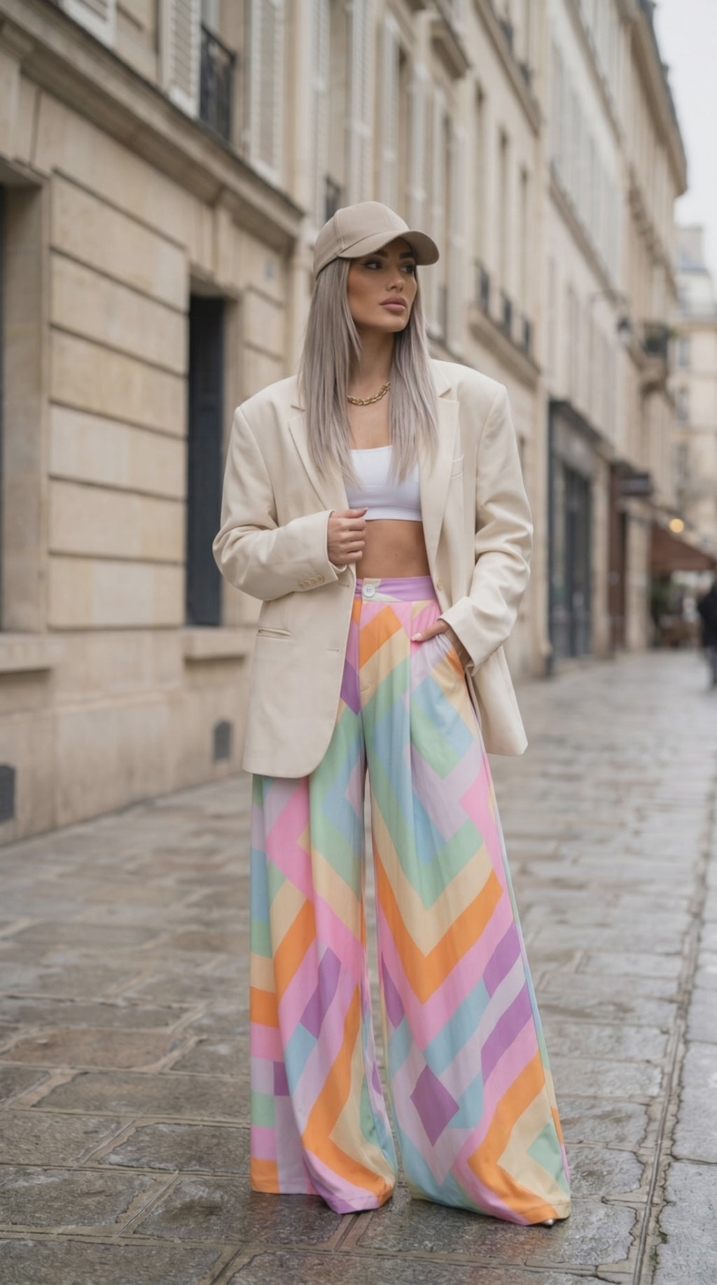 Pantaloni da donna a tinta unita, a vita alta e a gamba larga