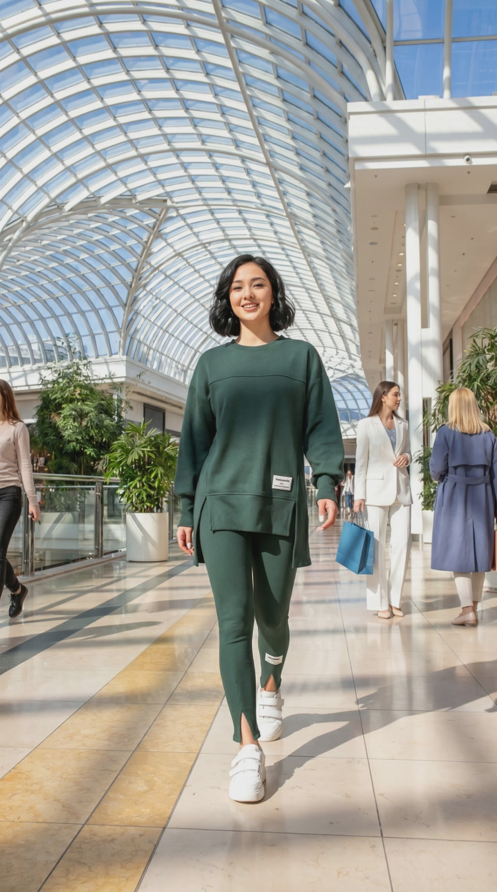 Langærmet striktrøje og leggings-sæt til kvinder