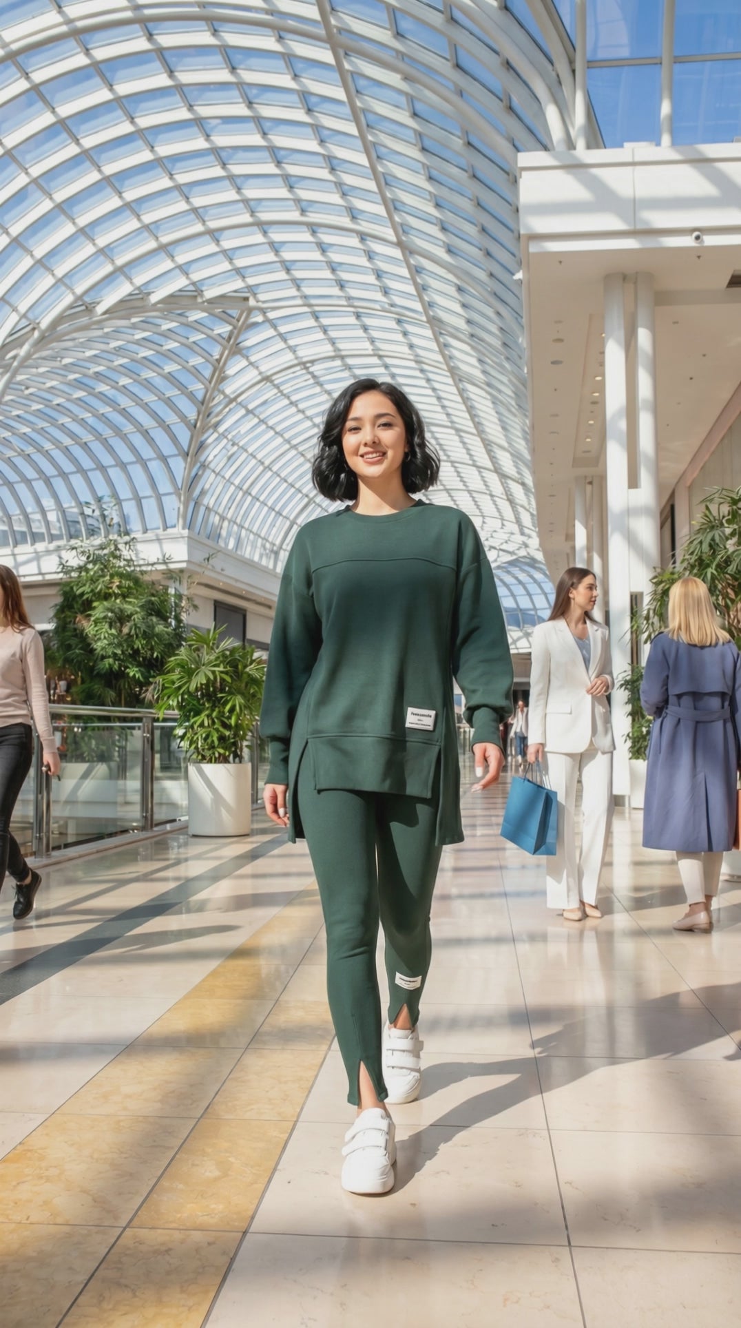 Completo da donna con leggings e maglione stampato a maniche lunghe