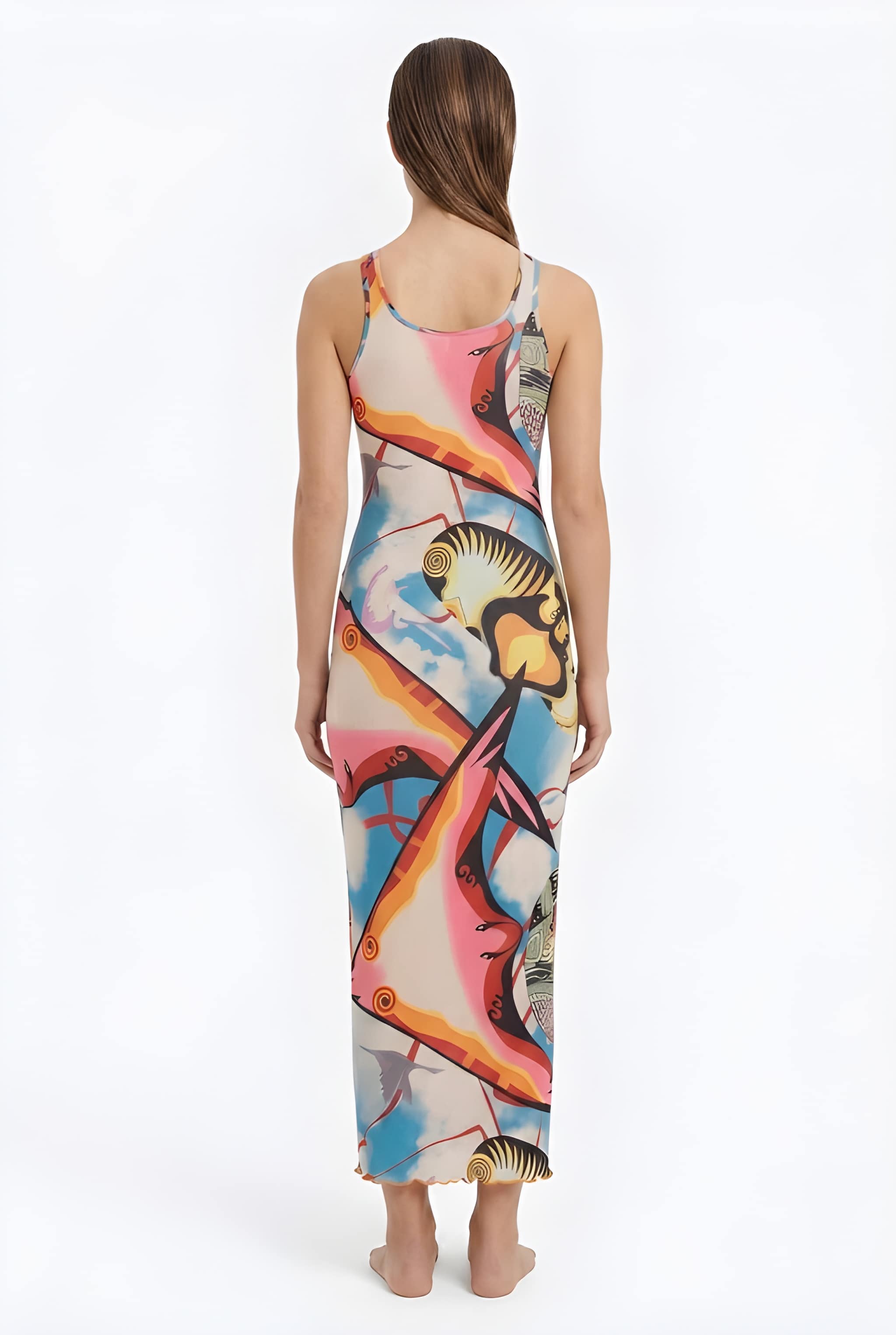 Robe midi échancrée Amalfi en imprimé dynamique ultra-doux